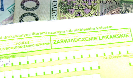 polish form of sick leave and national currency