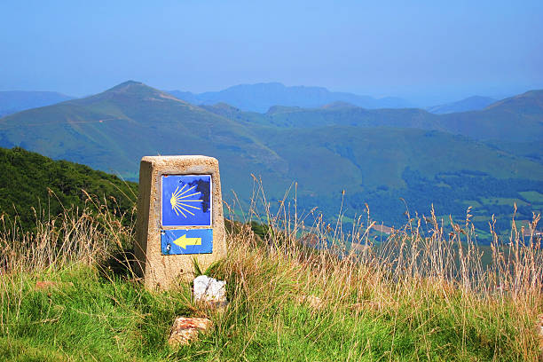 Camino de santiago, Spain, Direction Symbol The Camino de Santiago de Compostela is the long route that pilgrims have undertaken since the Middle Ages, through France and Spain, to reach the sanctuary of Santiago de Compostela, where there would be the tomb of James the Greater. pilgrimage photos stock pictures, royalty-free photos & images