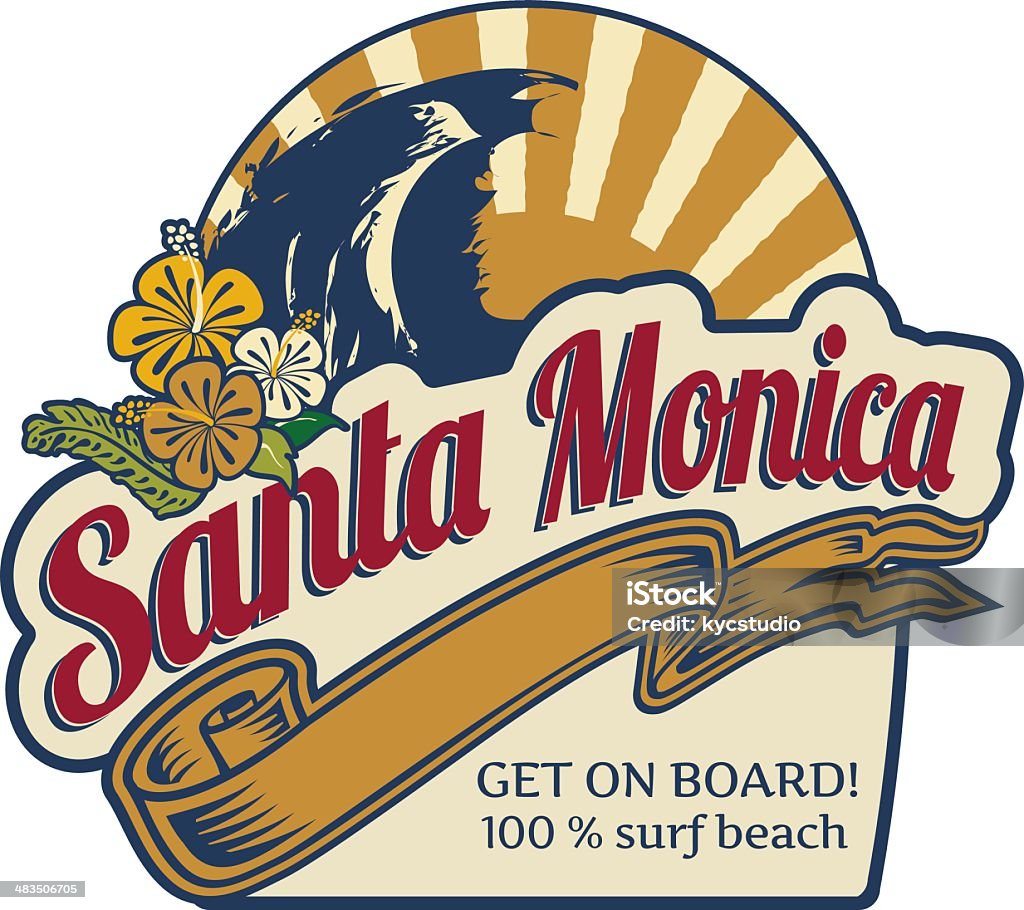 Surf label Santa Monica beach - Vetor de Arrebentação royalty-free