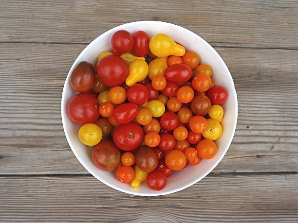 Rainbow Mix of Cherry Tomatoes stock photo