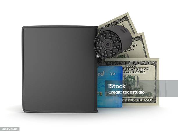 Safety Money Credit Card Bills Wallet And Monitoring Camera Stock Photo - Download Image Now