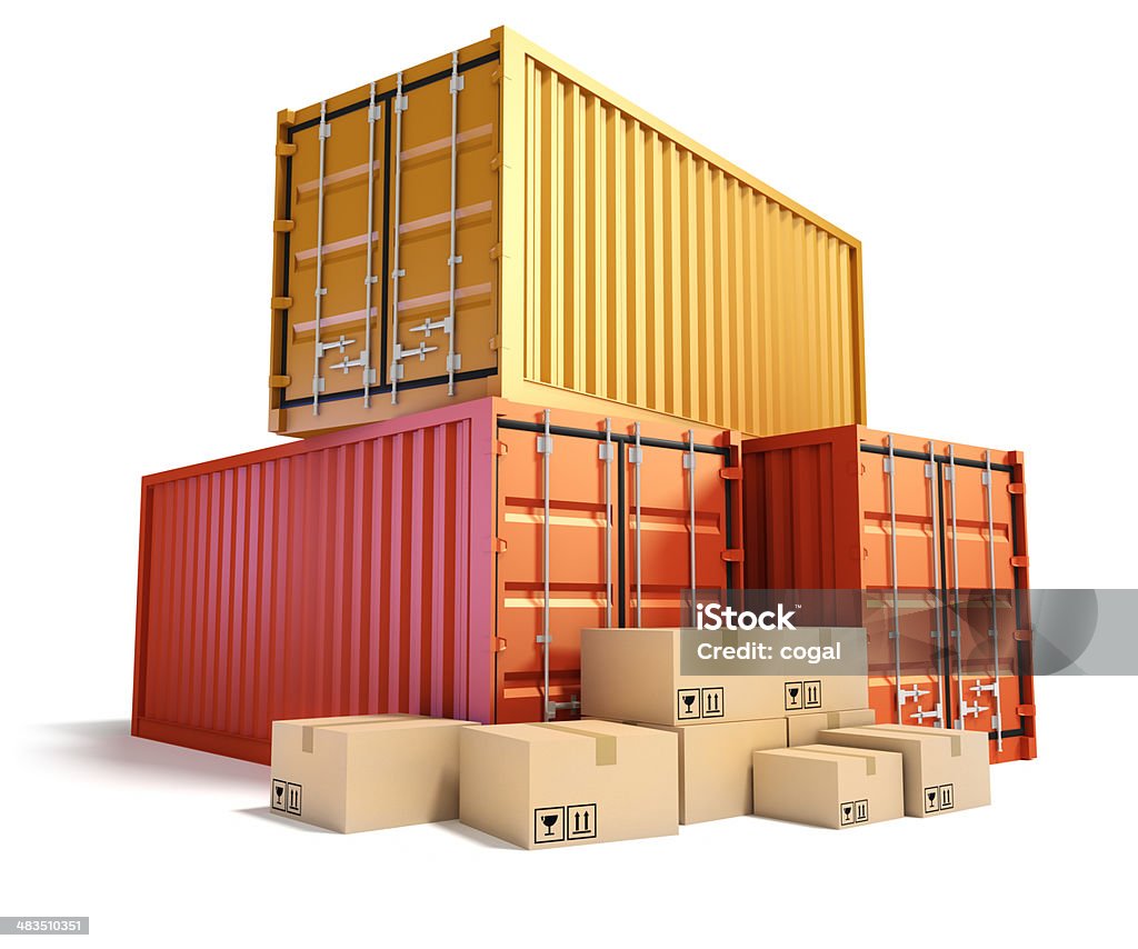 Cargo Containers и картонные коробки. - Стоковые фото Грузовой контейнер роялти-фри