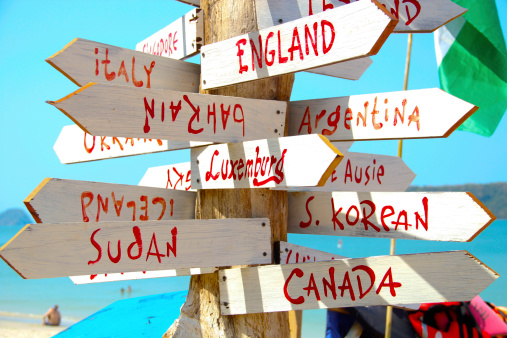 Direction Sign Different Countries Country Direction Sign Stock Photo - Download Image Now - Chaos, Data ...