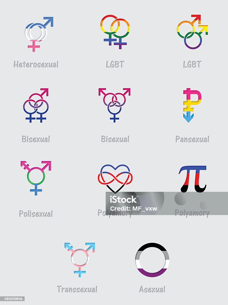 Sexual orientation symbols and flags Sexual orientation symbols and flags on light background Polyamorous stock vector