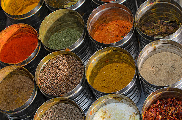 istock Food condiments in round dishes. 483511018