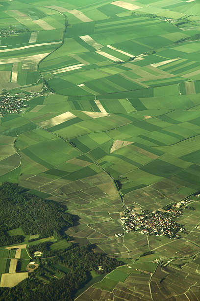 Aerial view of fields in France stock photo