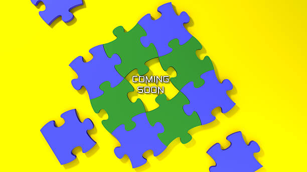 istock Coming soon text with color puzzle background 483524022