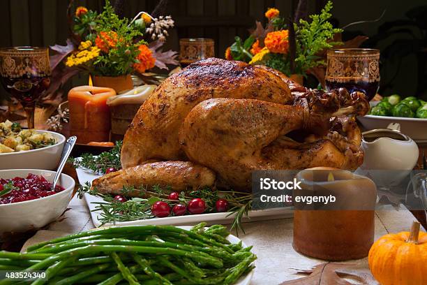 Rustic Thankgiving Dinner Stock Photo - Download Image Now - Roast Turkey, Dinner, Thanksgiving - Holiday