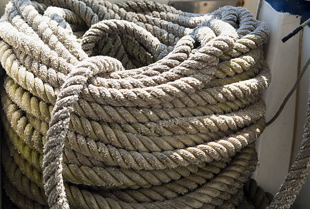 istock Hank of a rough rope onboard a boat 483526544