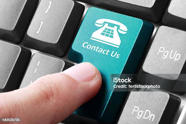 Contact Us Button On The Keyboard Stock Photo - Download Image Now - Advice, Asking, Blue