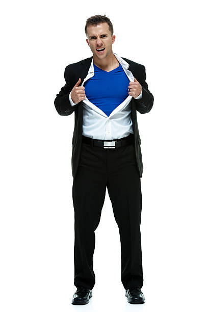 istock Young businessman acting like a superman 483527251