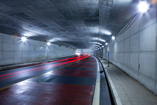 tunnel in night with perfect texture of road