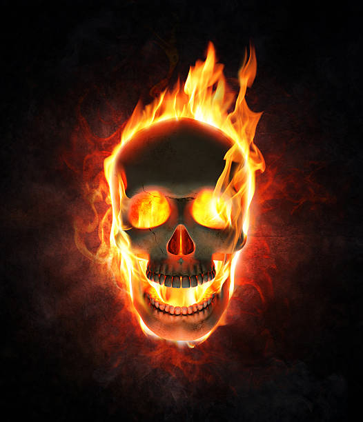 악한 스컬 in 불꽃 및 연기 - inferno fire flame skull 뉴스 사진 이미지