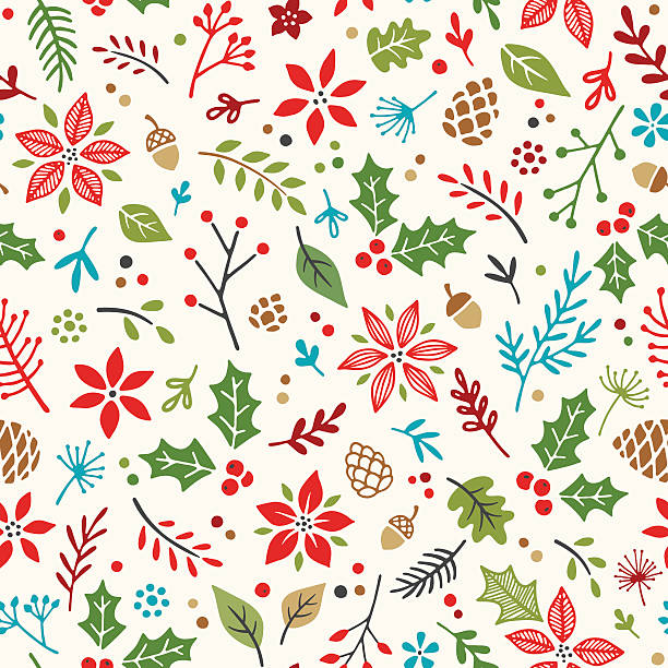 Hand Drawn Holiday Seamless Pattern Seamless pattern of cute hand drawn holiday elements.  AI10 file with uncropped shapes and hi res jpeg included. Scroll down to see more of my designs linked below. christmas paper stock illustrations