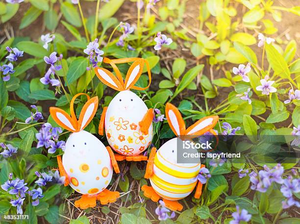 Easter Bunnies And Eggs — стоковые фотографии и другие картинки Без людей - Без людей, Белый фон, Весна