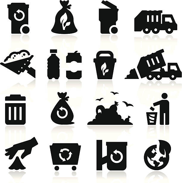 Garbage Icons simplified but well drawn Icons, smooth corners no hard edges unless it’s required, black trash bin stock illustrations