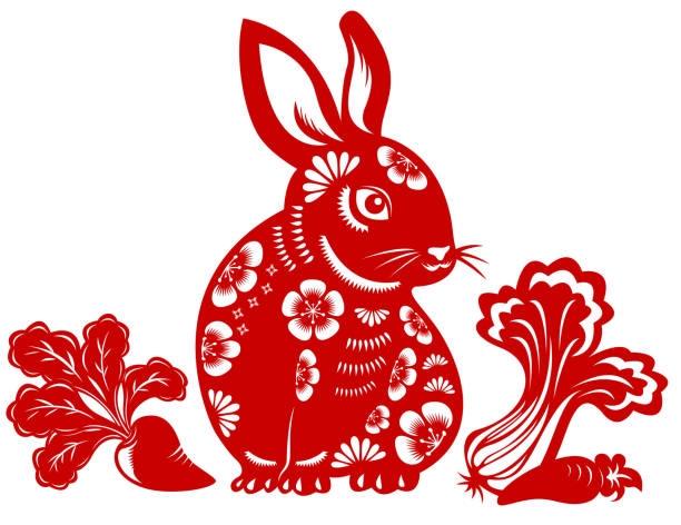 Year of the Rabbit Chinese style of papercut art for year of the rabbit rabbit stock illustrations