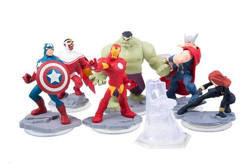 Adelaide, Australia - August 5, 2015: A studio shot of Disney Infinity 2.0 Characters. Disney infinity is a video game available on all major consoles. Placing the figurine on the interface device allows players to play that character within the game.