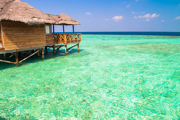istock Over water bungalows with steps into amazing green lagoon 483535134