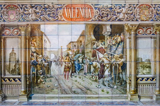 close up of painted tiles at Plaze de Espana in Seville
