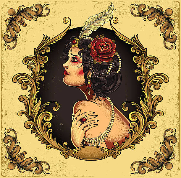 burlesque 여자아이 - baroque style flash stock illustrations