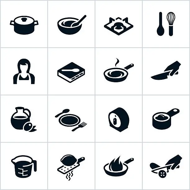 Vector illustration of Black Cooking Icons