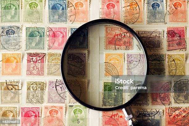 Philately Postage Stamps Stock Photo - Download Image Now - Postage Stamp, Collection, Magnifying Glass