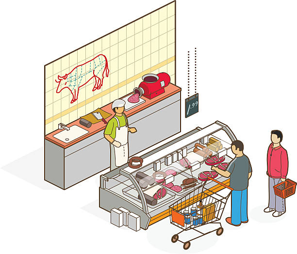 мясник - butchers shop butcher meat delicatessen stock illustrations