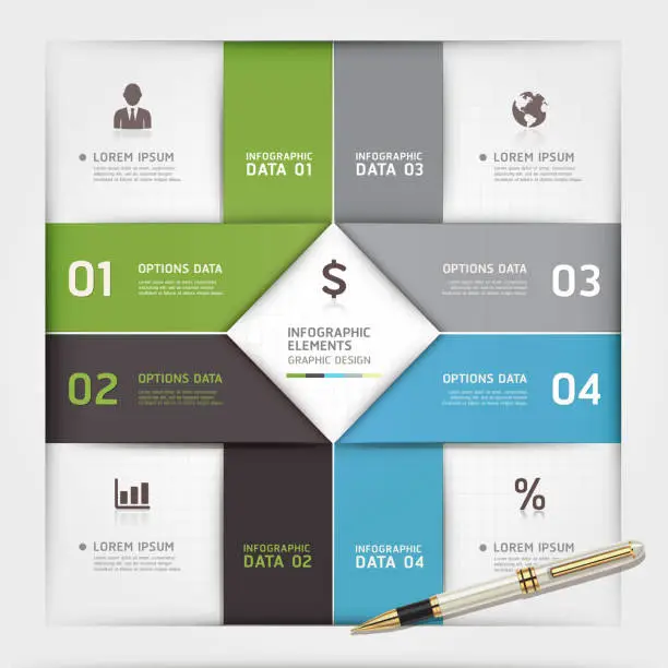 Vector illustration of Modern infographics business arrow origami style number.
