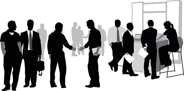 busypeople - tradeshow conference convention center handshake stock illustrations