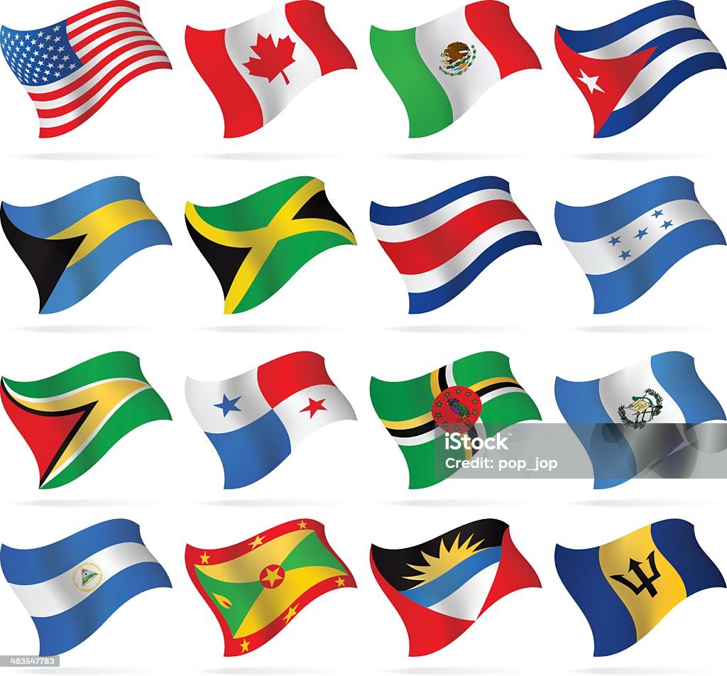 Flying Flags - North and Central America North and Central America Flags Collection - waving form Flag stock vector