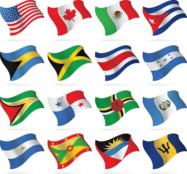 Vector illustration of Flying Flags - North and Central America