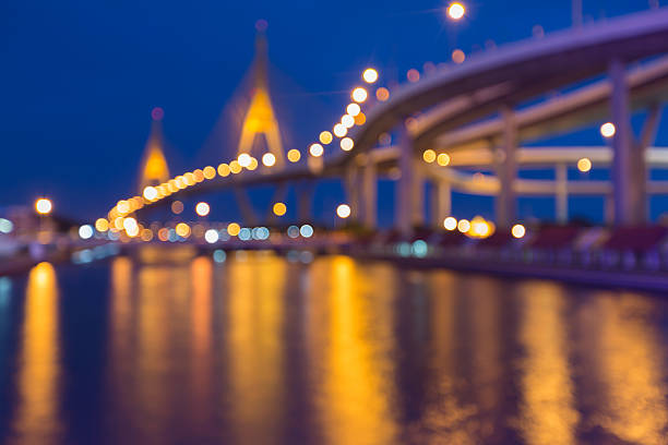 istock Abstract blurred bokeh light of twin suspension bridge 483549294