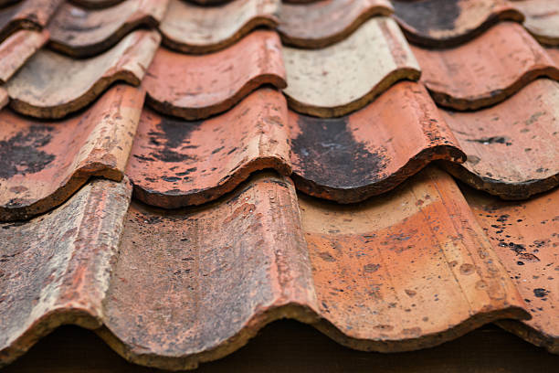 istock The old roof covered with orange tiles 483549906