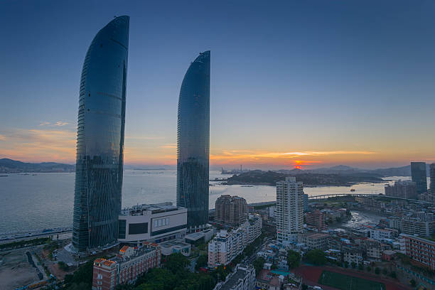 istock Xiamen shimao strait building at dusk 483551050