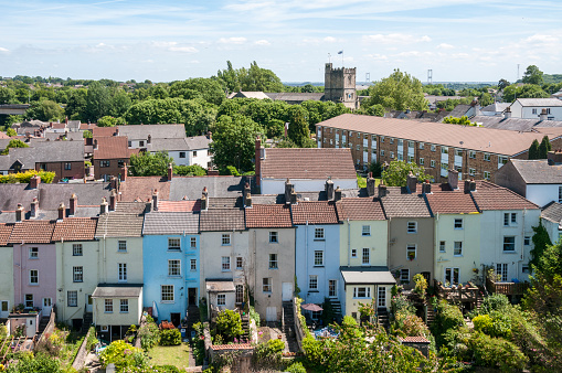An Elevated View Of Town Houses In Wales, United Kingdom