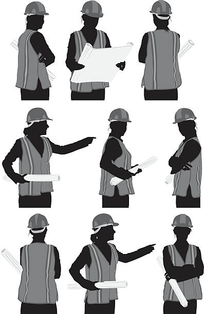 Various views of architect Various views of architecthttp://www.twodozendesign.info/i/1.png engineer silhouettes stock illustrations