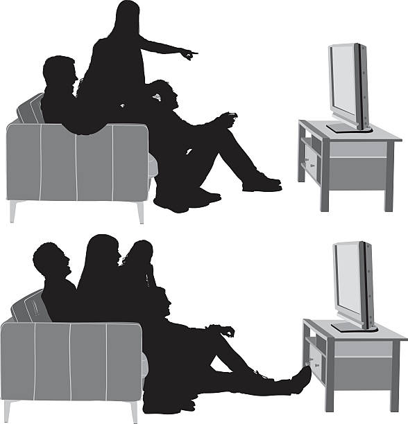 ilustrações de stock, clip art, desenhos animados e ícones de amigos, assistir televisão - gamer watching tv adult couple