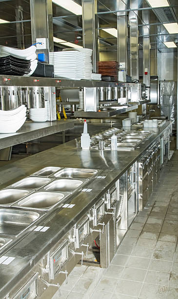 istock Professional kitchen, view counter in steel 483555230