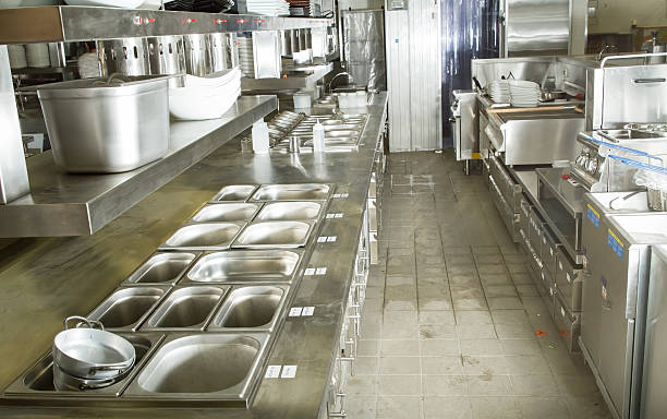 istock Professional kitchen, view counter in steel 483555238