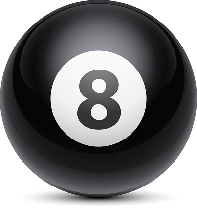 Vector billiard ball number eight. Black billiard ball with number 8. Black eight pool ball.