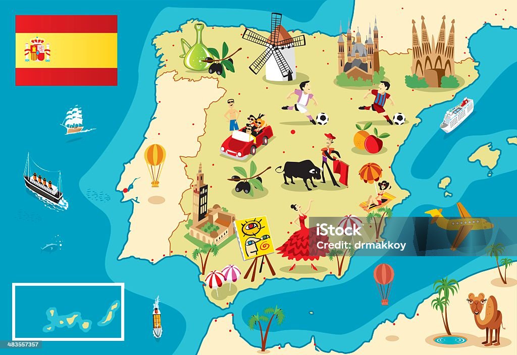 말풍선이 있는 맵 of SPAIN - 로열티 프리 지도 벡터 아트