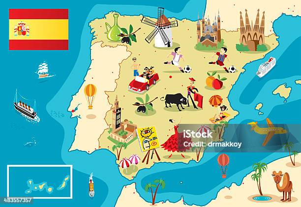Мультяшный Карта Испании — стоковая векторная графика и другие изображения на тему Карта - Карта, Испания, Комикс