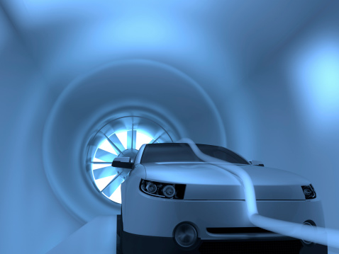 3D illustration of car in wind tunnel