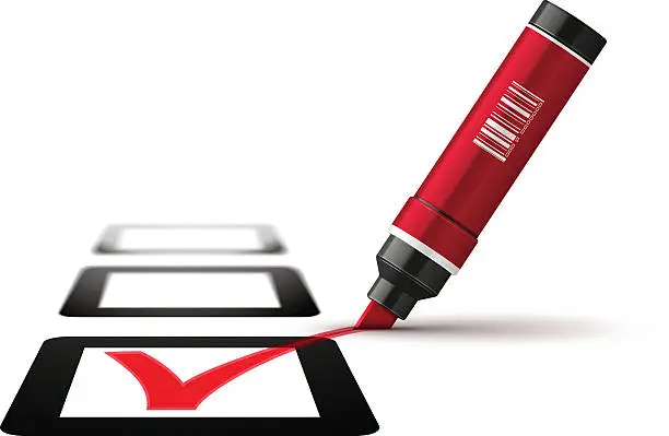 Vector illustration of Red Pen with Check Mark