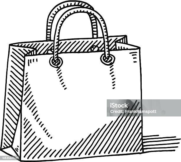 Shopping Bag Cardboard Drawing Stock Illustration - Download Image Now - Paper Bag, Bag, Black And White