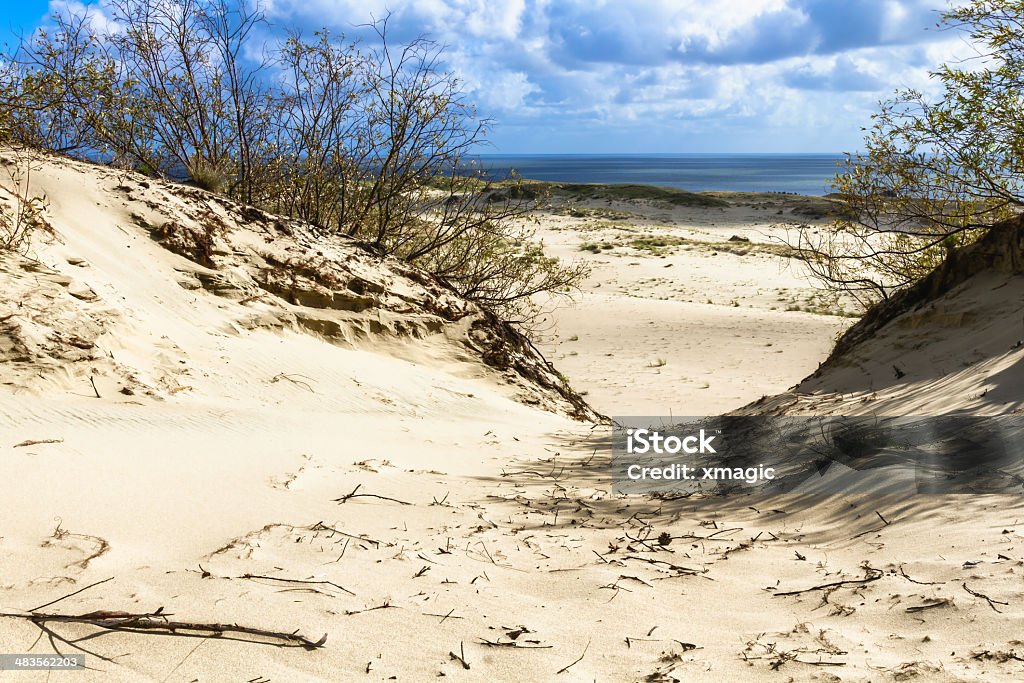 Sand dune in Curonian Gulf View on the Curonian Bay in Nida from sand dune. Lithuania Baltic Countries Stock Photo