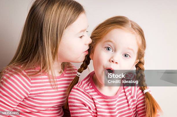 Zwei Mädchen Flüstern Geheimnisse Überraschenden Stockfoto und mehr Bilder von 2-3 Jahre - 2-3 Jahre, 4-5 Jahre, Augenbraue hochziehen