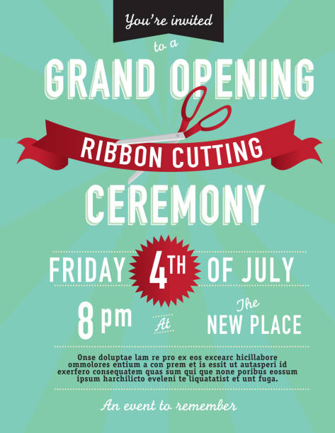 uroczyste otwarcie przecięcie wstęgi zaproszenie szablon projektu - opening ribbon cutting opening ceremony stock illustrations
