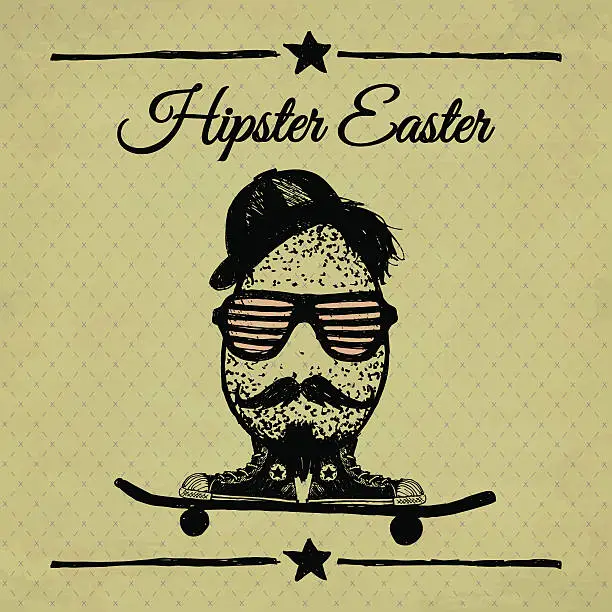 Vector illustration of Hipster Easter vintage poster with egg.